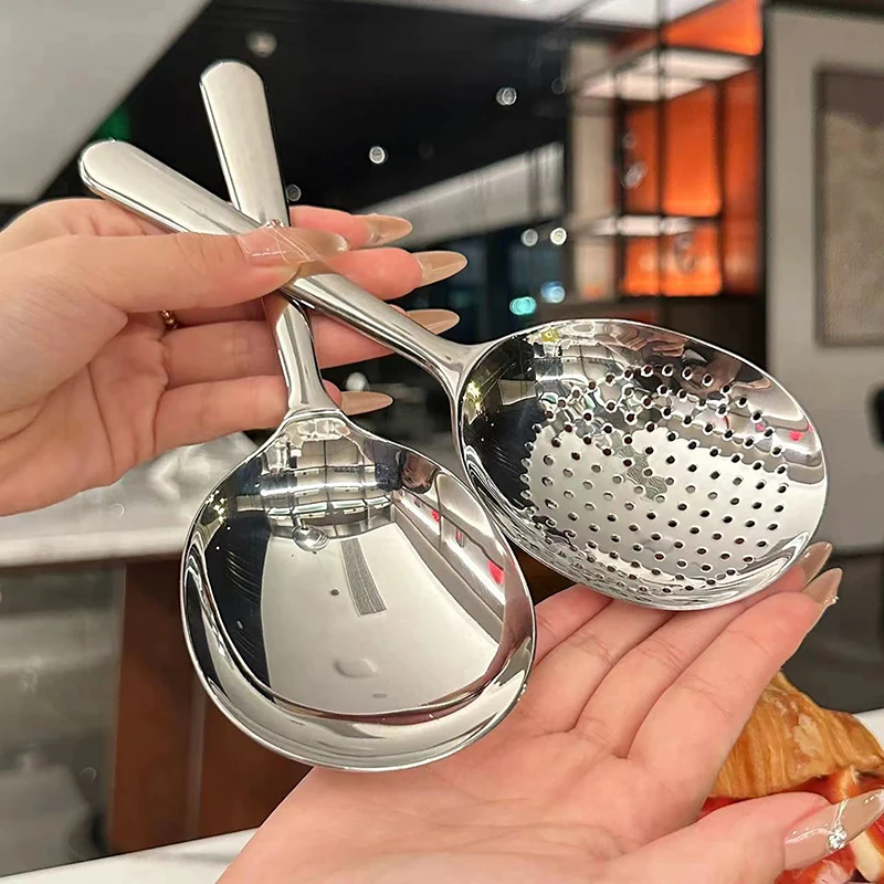 Stainless Steel Ladles For Serving Soup Rice Serving Spoon Drain Hole Heat Insulated Handle Kitchen Utensils For Daily Use Serving Spoon Mini Ladle