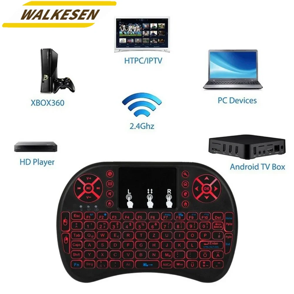 2.4G Mini Wireless Keyboard with Multimedia Keys 7-Color Backlit Compact Size Computer Keyboard for PC Devices Laptop Desktop