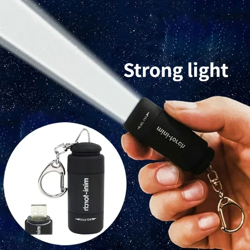 Compact Waterproof Keychain Flashlight - USB Rechargeable LED for Outdoor Hiking and Camping