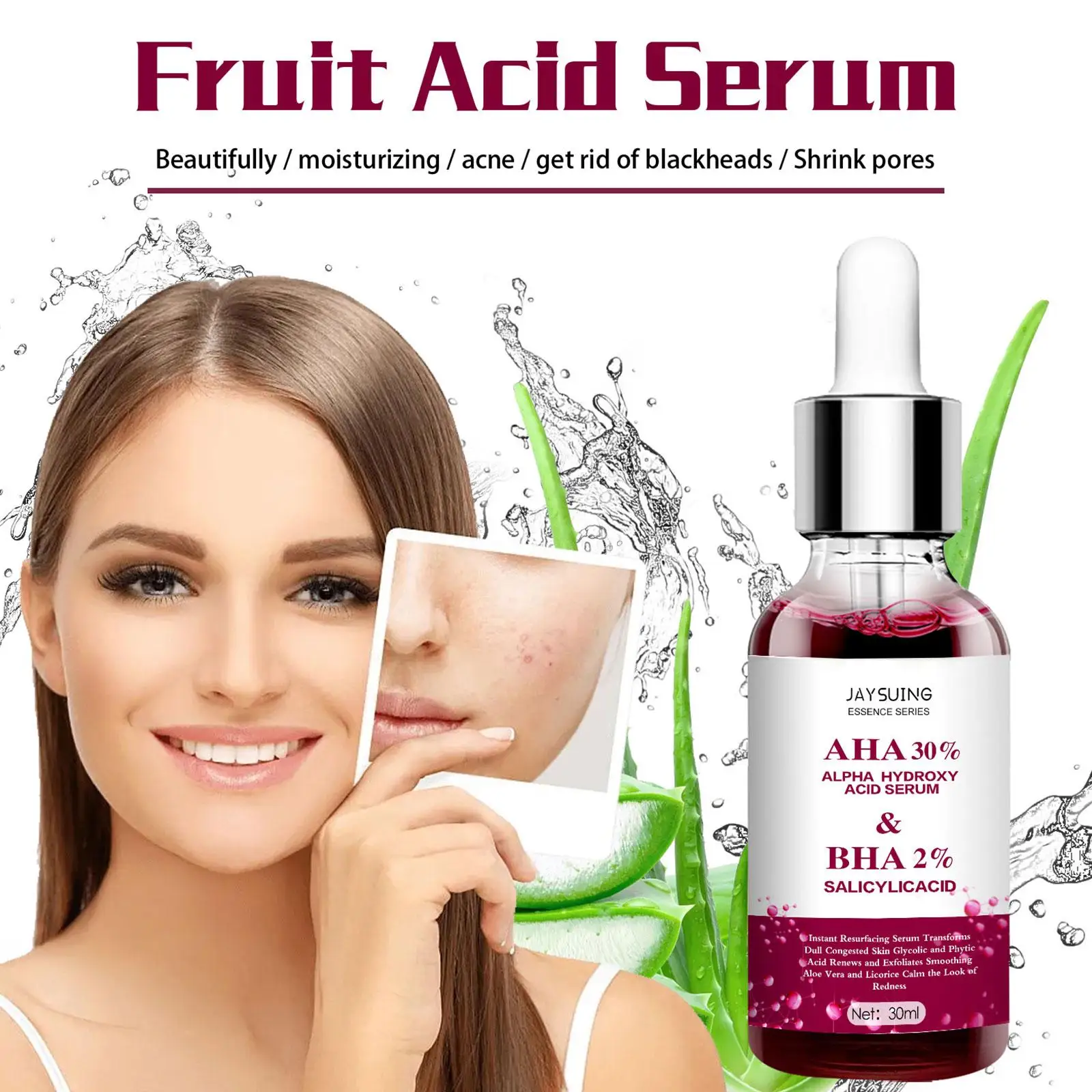 

Fruit Acid Face Serum Shrink Pores Salicylic Acid Oil Skin Acne Dark Remove Whitening Moisturizing Blackheads Spot Control V9r7