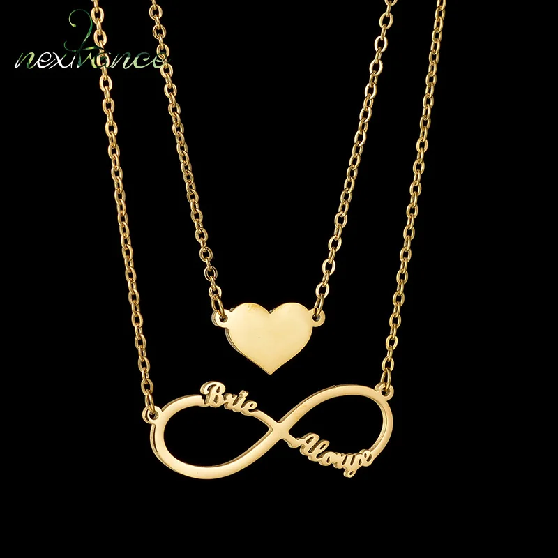 

Nextvance Custom Name Necklace Infinite Double Layers Heart Personalized Stainless Steel Pendant For Women Birthday Jewelry Gift