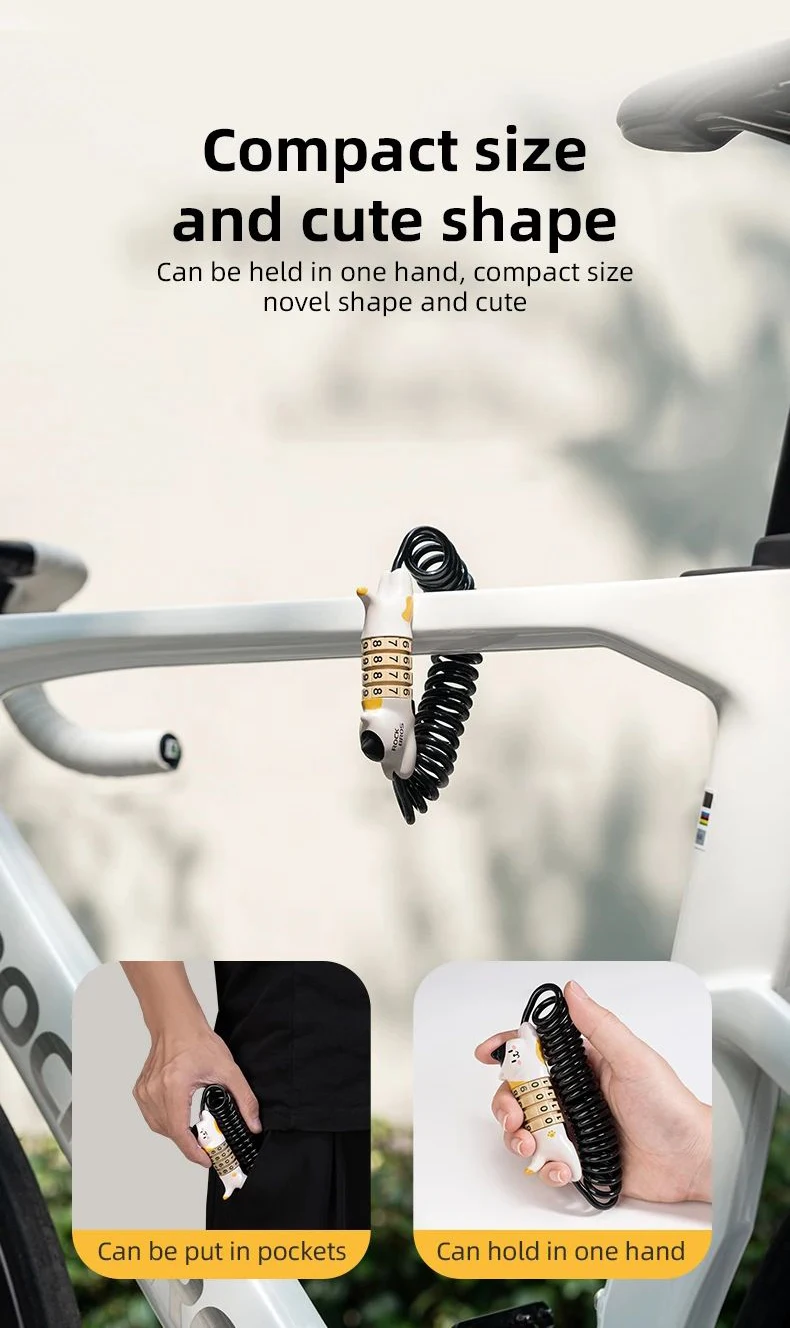 ROCKBROS Bicycle Helmet Lock 4-Digit Combination Password Lock Cartoon Cat Mini Portable Cable Lock Anti-Theft Bike Lock Cycling