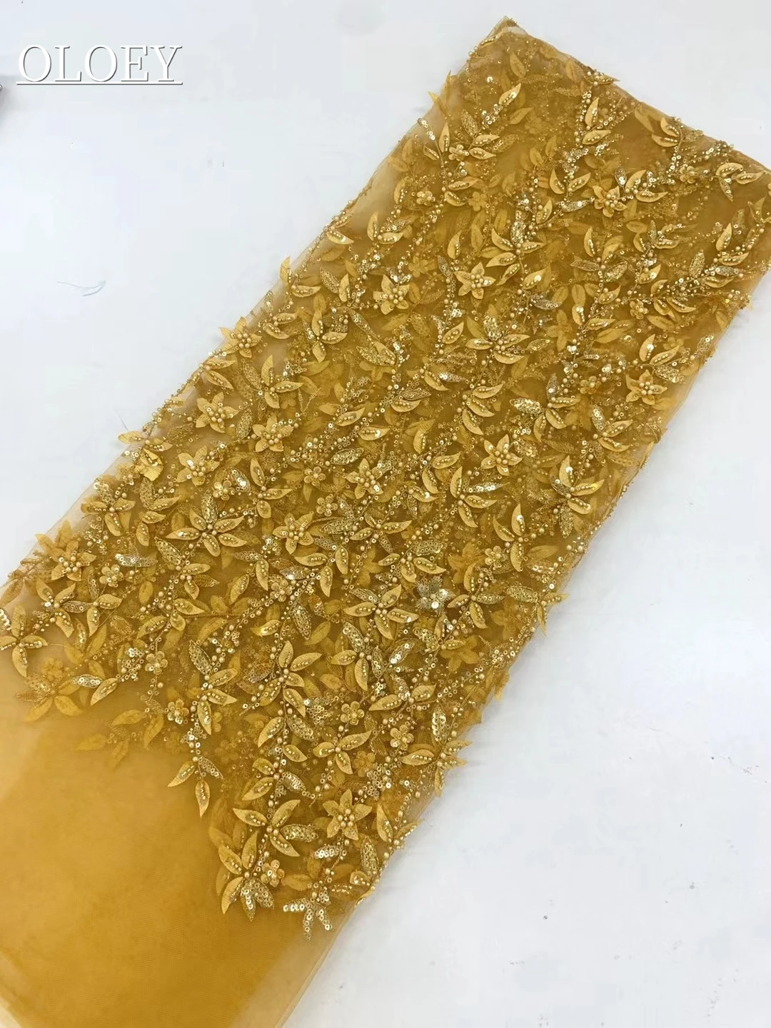 

High Quality Fashion French Embroidery 3D Flower Lace Fabric African Nigerian Beads Fabric For Wedding Dress