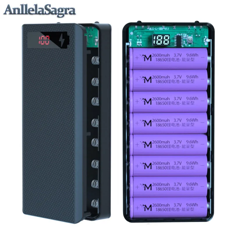 8*18650 Power Bank Cases Battery Holder Dual USB Type C