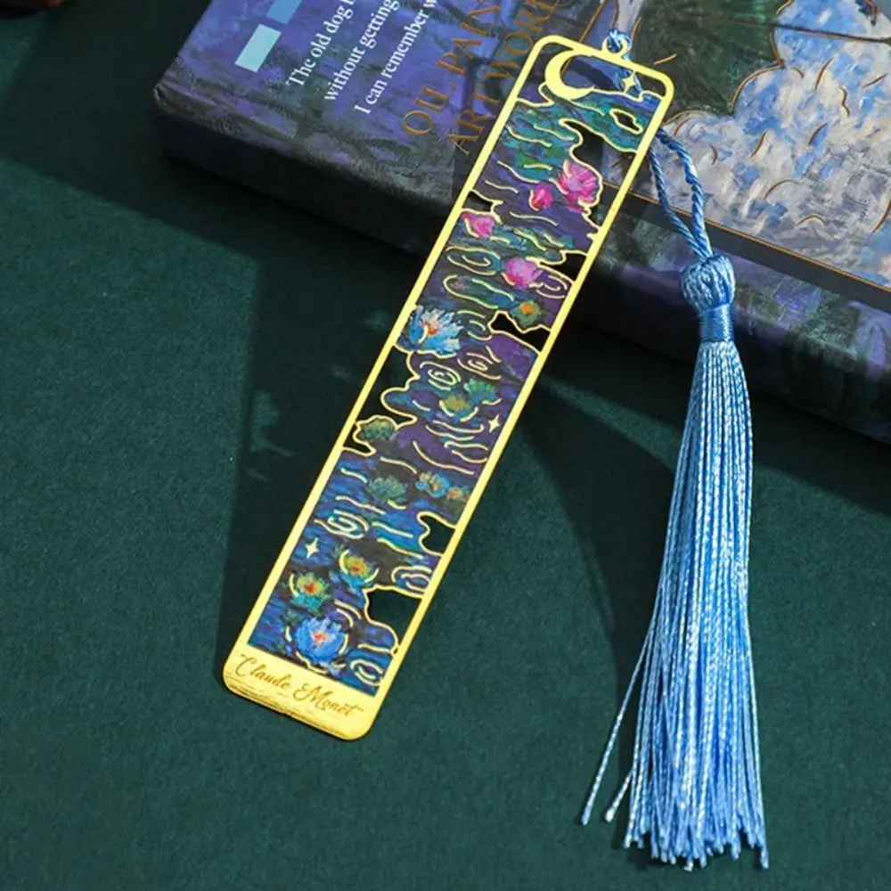 Retro Oil Painting Metal Bookmark Tassel Pendant Ruler Reading Book Clip Student Gift School Office Supplies Pagination Mark metal bookmark,bookmark page holder,bookmarks stationery supplies,oil painting bookmark