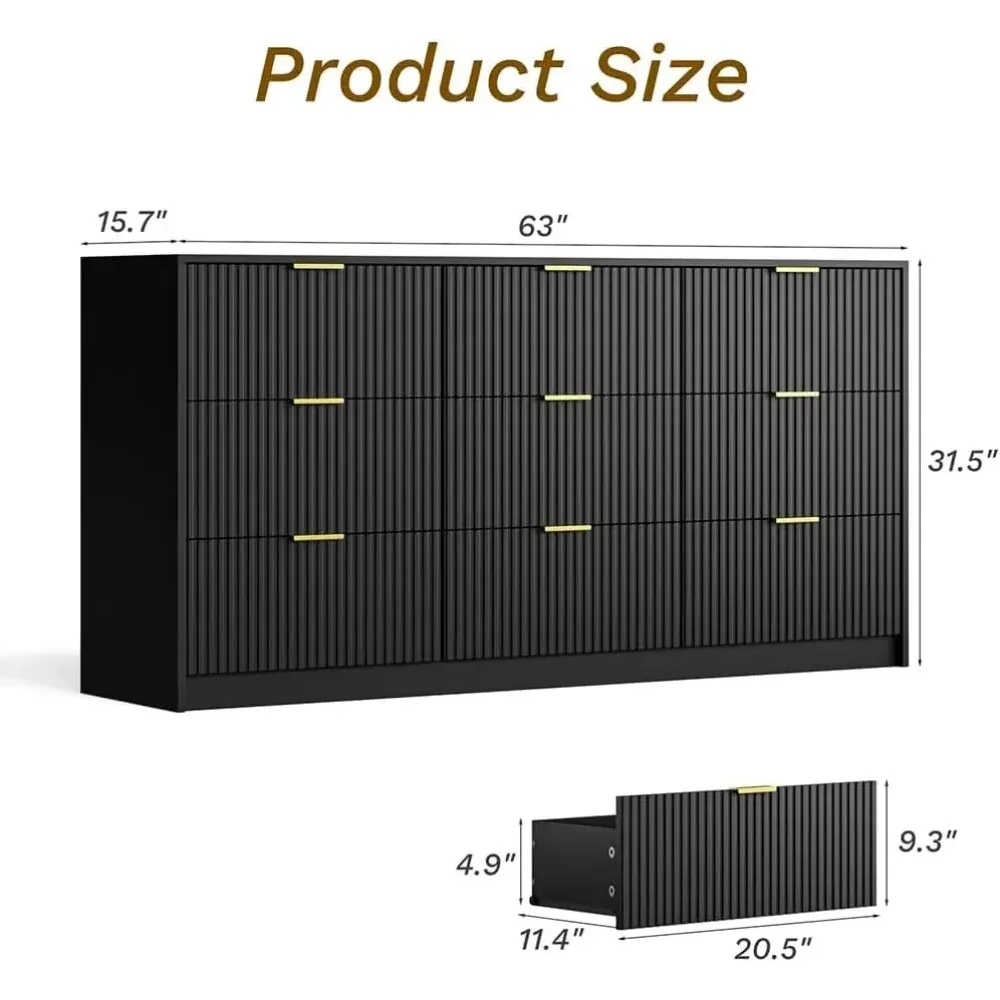 Black Dresser for Bedroom, 9 Drawer Double Dresser, Modern Chest of Drawers for Bedroom, Living Room, Entryway and Closet 5