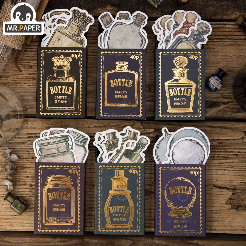 

Mr.paper 40Pcs/Pack Vintage Cards Memo Cards Empty Bottle Series Decoration Materials Collage Memo Pad for Journal Vintage Paper