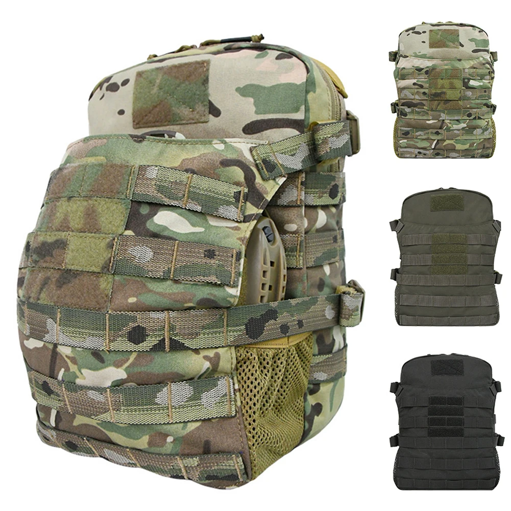 1Pc Nylon Tactical Molle Hydration Pack,Molle Hydration Carrier with Helmet Bag Pouch,Hydropack for 3L Water Bladder