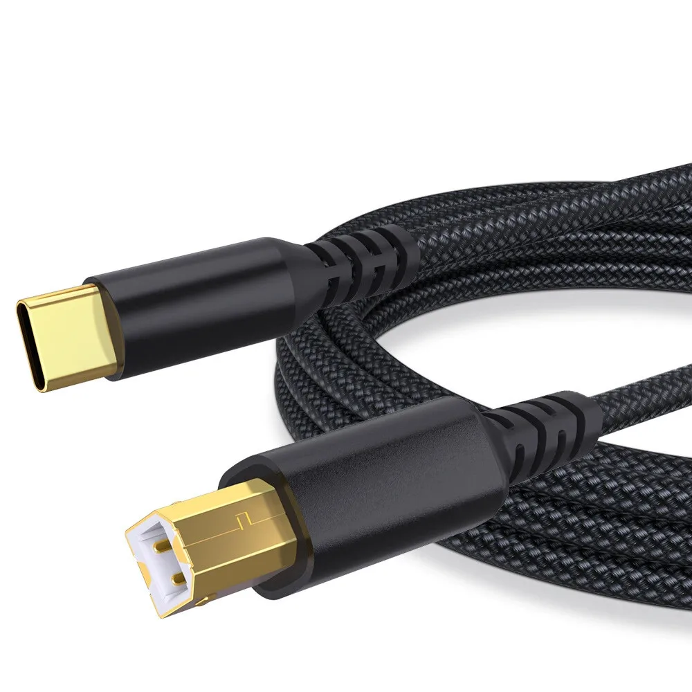 USB B to USB C Nylon Braided Fast Charging Printer Cable - Plug and Play Connector for Printers, Scanners, and Copiers