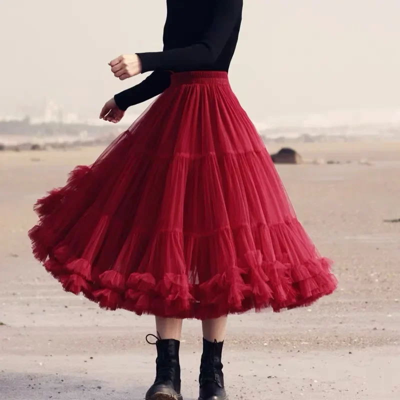 

35 to 65kg Teens Women Girl Teenager Elastic Waist Puffy Tulle Petticoat Rainbow Tutu Skirt Princess Ballet Dance Lolita Cosplay