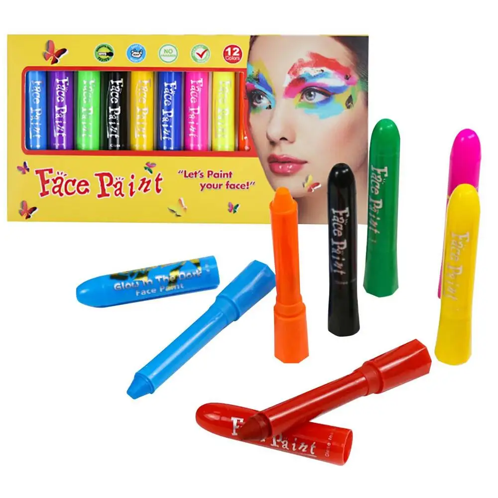 Face Painting Kit 12 Colors Glow Face Paint Sticks Professional