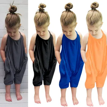 2023 Baby Pants Kids Backless Straps Clothes Girls Lace Up Jumpsuit Children Summer Harem Overalls Candy Color Fashion Trousers 1