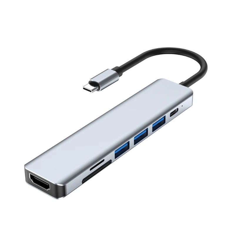

UsbC TypeC Hub 7 in 1 Aluminum Alloy Docking Station HDMIcompatible USB3.0 USB2.0 PD and Card Slots for Computer Tablets