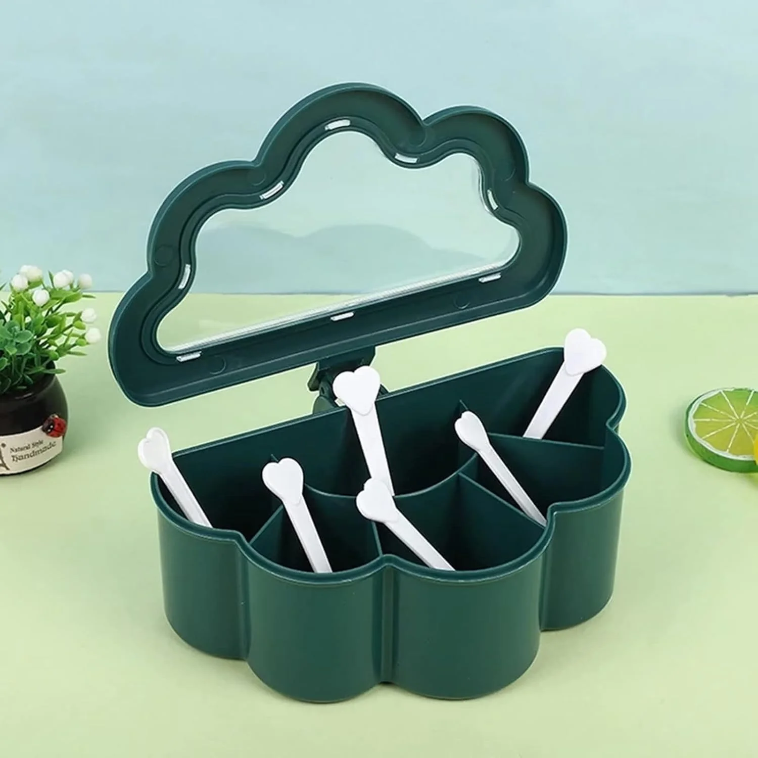 Kitchen Seasoning Box Creative 6 Compartment Spice Pots Condiment Jars Salt Pepper Storage Box Container with 6 Spoon seasoning jar salt shaker spices bottle salt pepper shakers