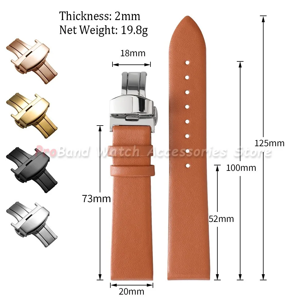 Sleek Genuine Leather Watch Band with Butterfly Buckle - Unisex Cowhide Strap
