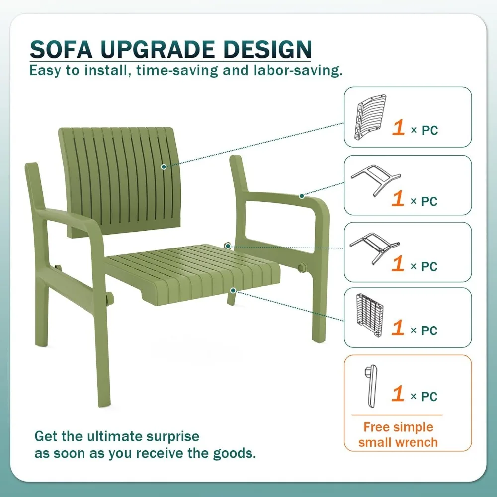 Resin Patio Furniture Set,No Rust Modular Outdoor Sectional Sofa Set, All Weather Patio Conversation Set, for Backyard 5