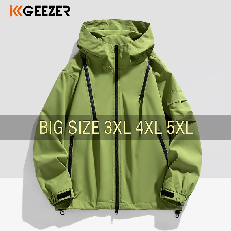 Men Jacket Coat Black Windbreaker Trench Plus Size 2024 Oversize Pockets Spring Autumn Hooded Casual Male Thin Softshell Loose