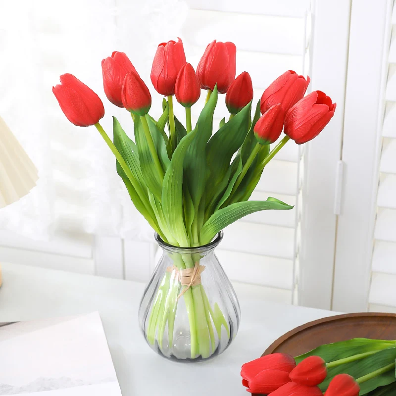 1 bundle of 5 simulated tulips indoor home props shooting simulated flowers Valentine's Day wedding party vase flower arrangement
