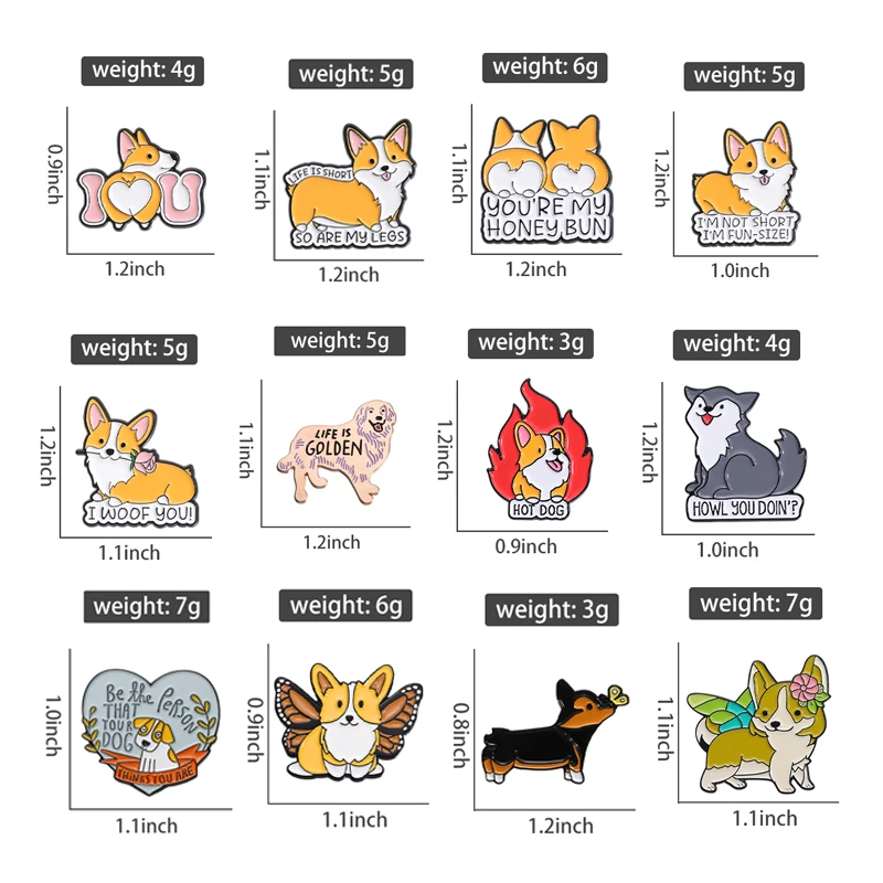 Tier Hund geformte Emaille Pins niedlichen Liebe Hintern Corgi Broschen Kleidung Cartoon dekorative Revers Abzeichen Schmuck Geschenk für Kinder Freunde – Detail 1