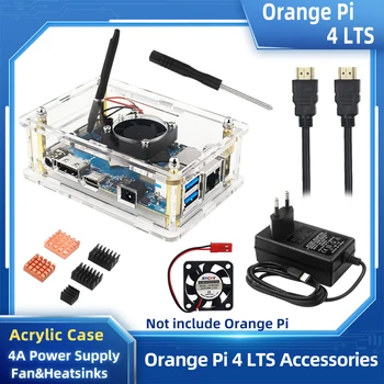 Oranage Pi 4 LTS Accessory Kit Acrylic Case + Fan + Heatsink + Power Supplu Optional HDMI-compatible Cable TF Card USB Reader 1
