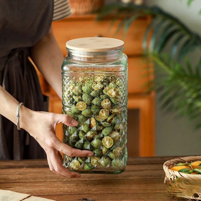 Relaxdays Botes Cristal Con Tapa Bambú, Set De 3, Recipientes Redondos, 1500 Ml, Tarros