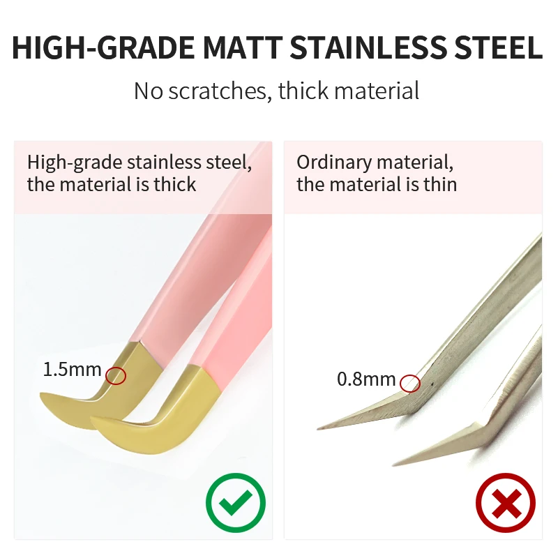 Sakurahana High Precision Steel Pink Eyelash Tweezers Stainless Steel Superhard Anti-Static Tweezers Makeup Tools 3