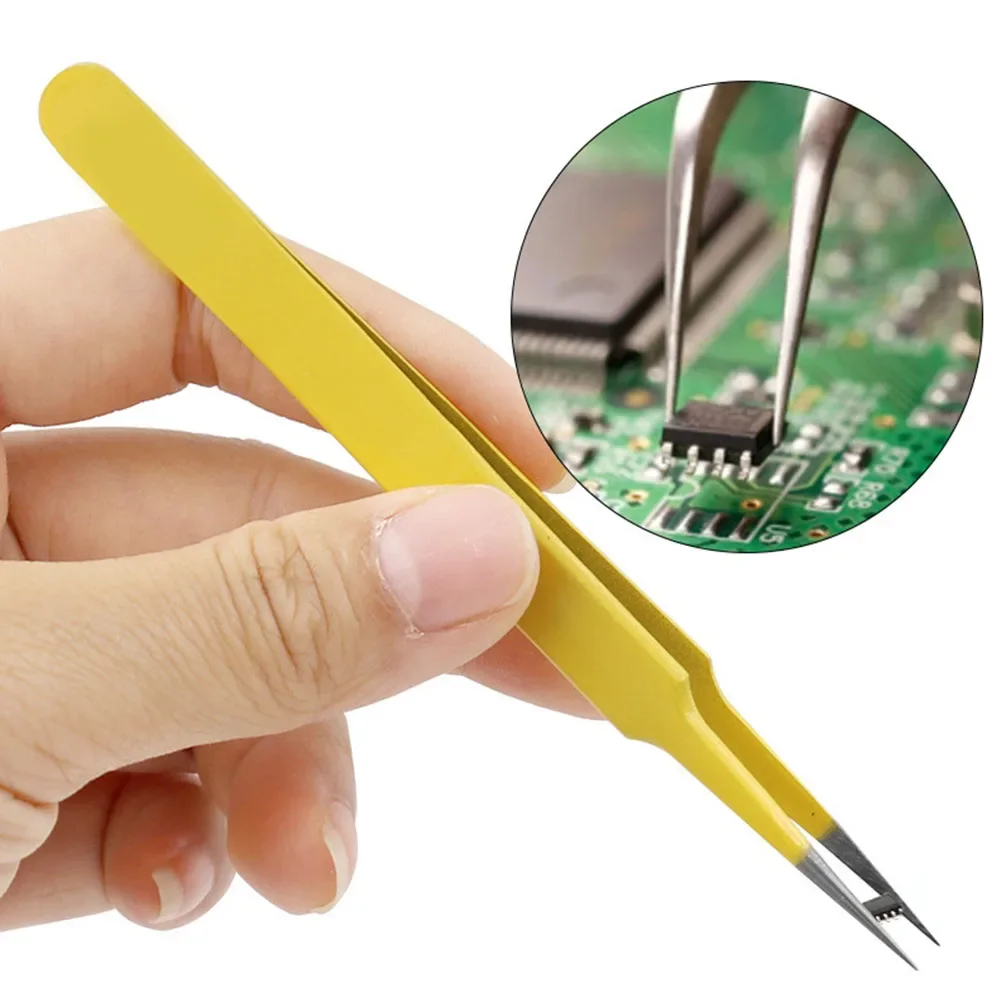 Precision Tweezers Set 2pcs Anti-Static Stainless Steel Tweezers Repair Tools For Electronics Repair Soldering Craft CS-10 CS-15