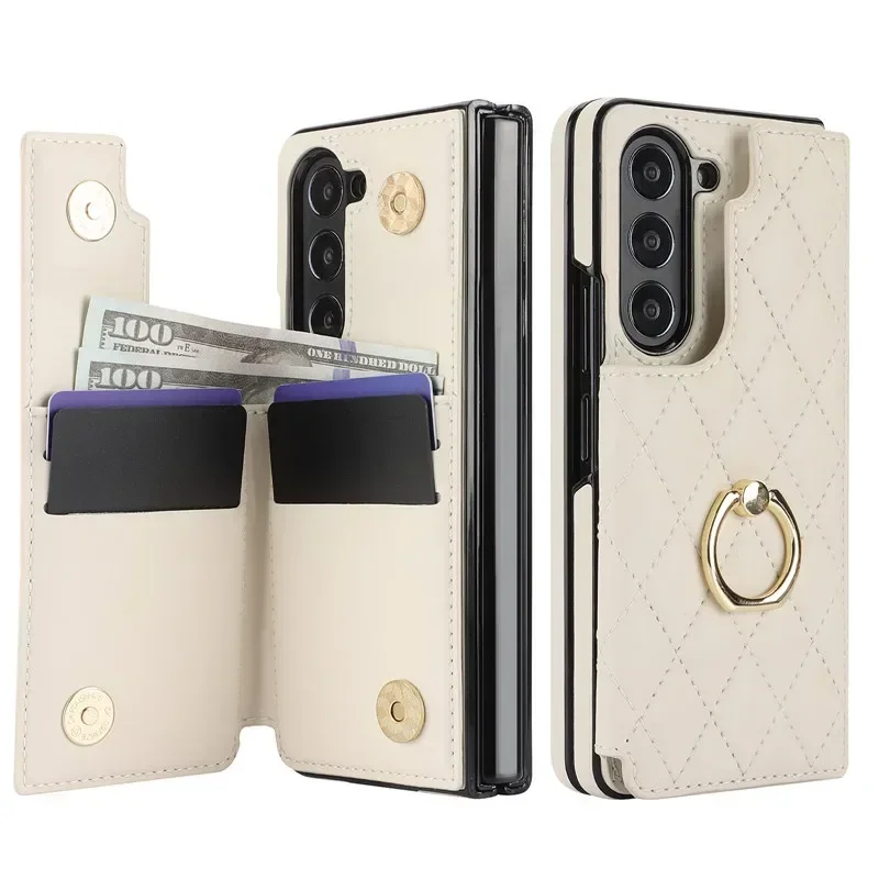 Luxurious Leather Ring Wallet with Card Holder & Kickstand - Shockproof Phone Case