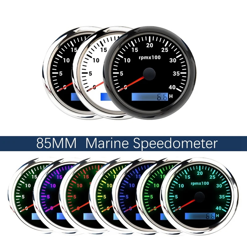 요트 보트용 해상 속도계, 백라이트 디지털 주행 거리계, 7 색, 0-4000/RPM, 85mm