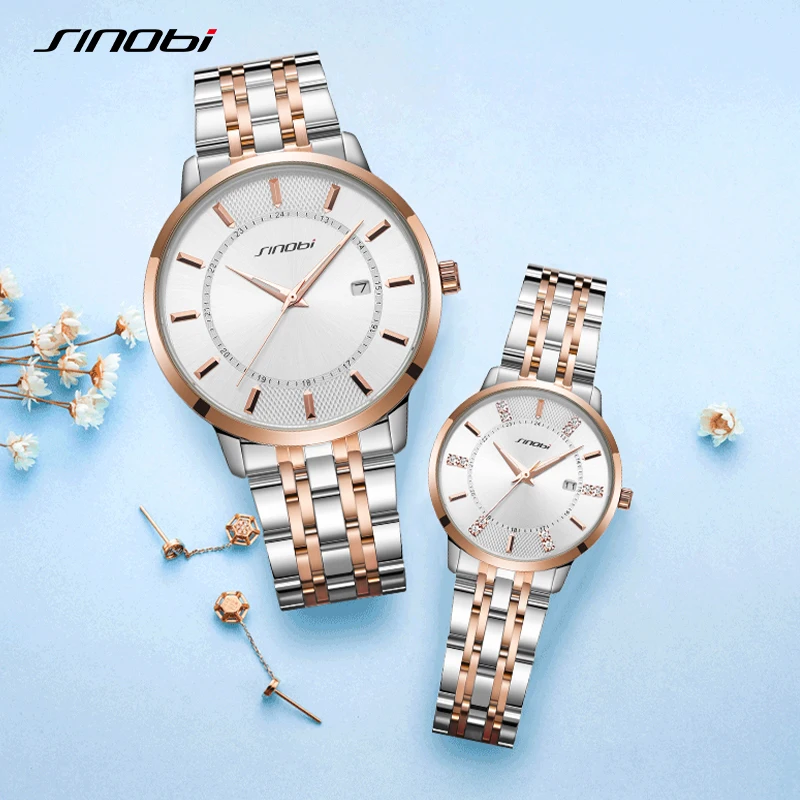 SINOBI Couple Watches classics Calendar Stainless Steel