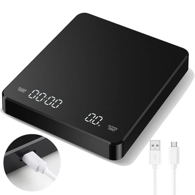 Digital Coffee Scale with Timer, Rechargeable Espresso Scale, 3kg/0.1g Electronic Mini Kithcen Food Scale Measures in g/oz/ml