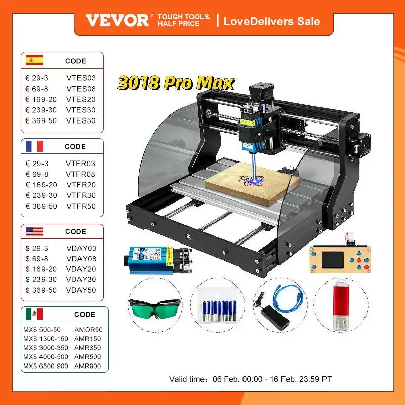 Vevor Cnc 3018 Pro Max Router Macchina Per Incisione Laser 3 Assi Grbl Controllo Taglierina Per Legno Incisore Fresatrice Per Pcb Pvc Fai Da Te