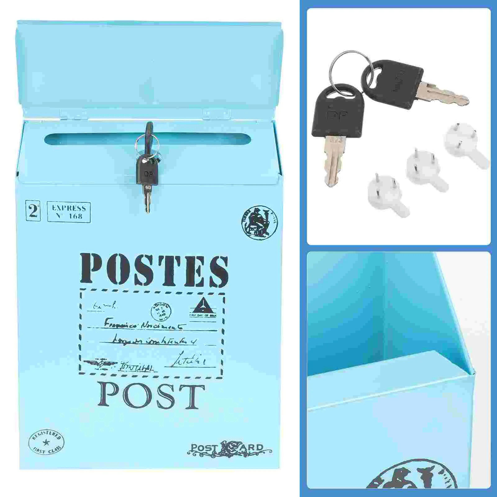 Box Mailbox Post Wall Letter Vintage Drop Mail Mount Mounted Metal Iron ...