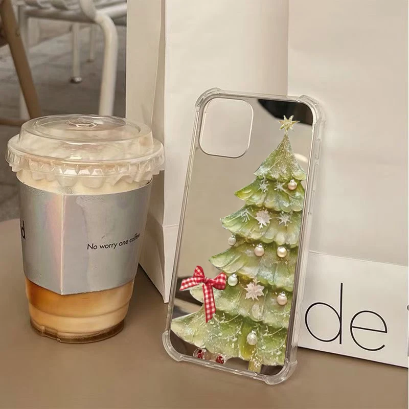 Elegant Crystal Christmas Tree Mirror Acrylic Phone Case