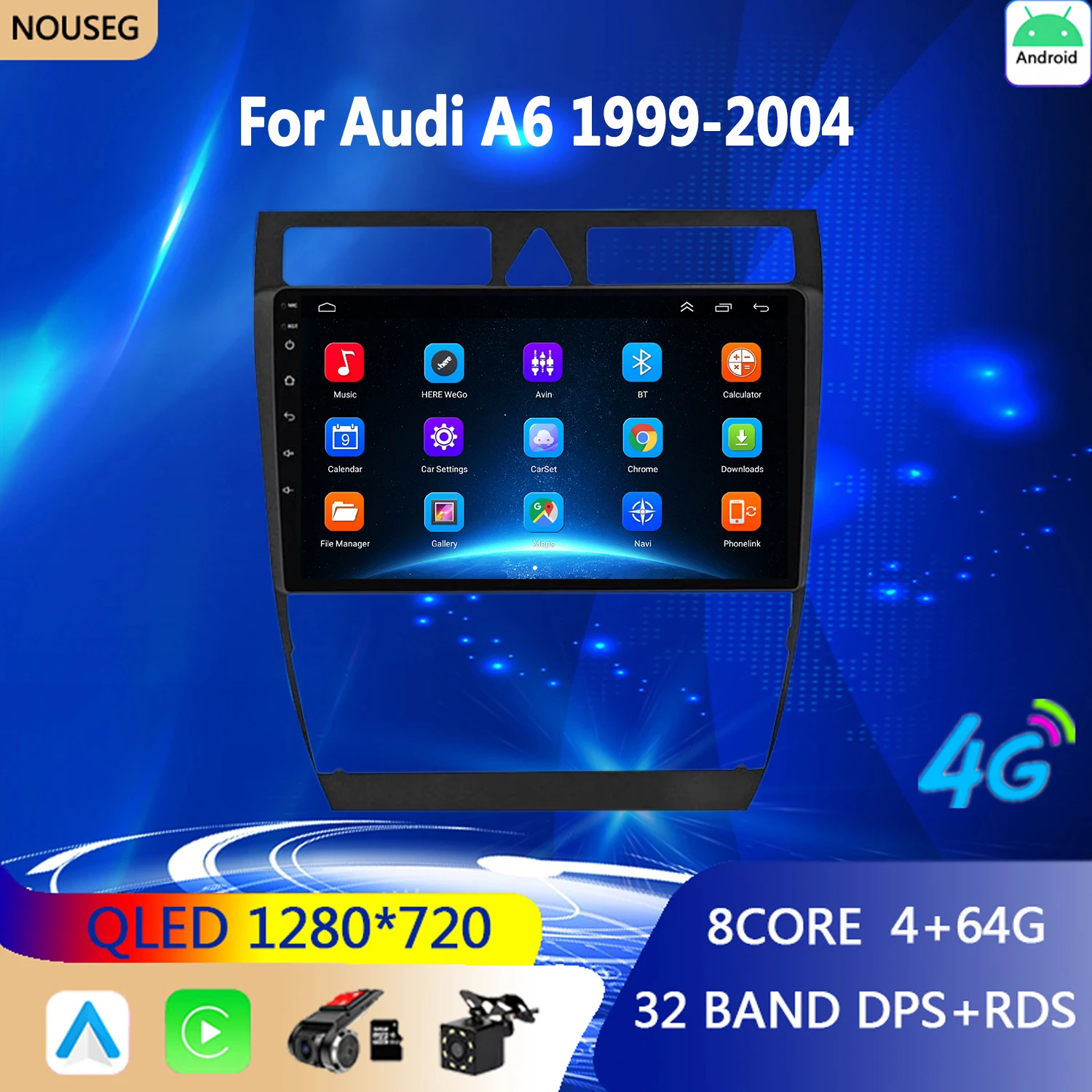 

4G 64G Car Radio For Audi A6 C5 1997-2004 S6 1999-2004 RS6 2002-2006 GPS 1280*720P Android10 Auto Carplay IPS 2din BT