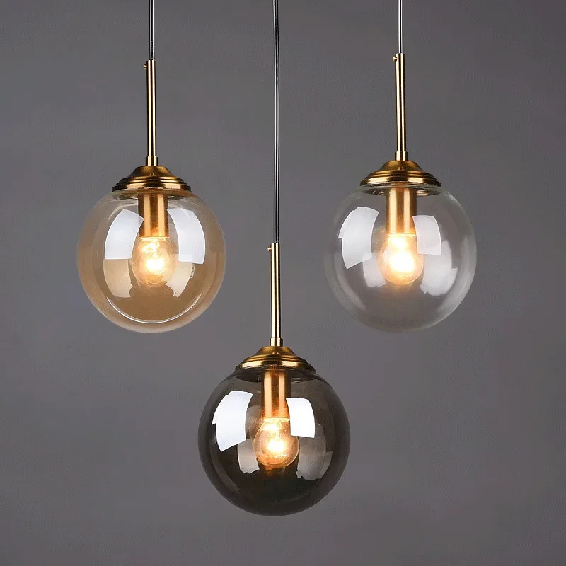 Modern Glass Ball Pendant Lighting Fixture Golden Ring Kitchen Dining Room Bedside Hanging Lamps Luminaire Suspension Lights 4