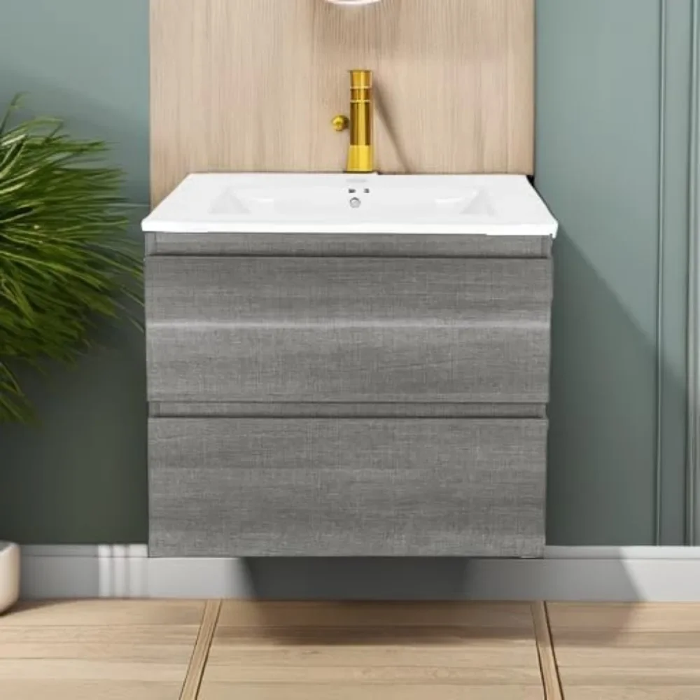 Wall Mounted Bathroom Vanity with Sink Floating Vanity Two Drawers Bathroom Cabinet with Ceramic Integrated Sink 5