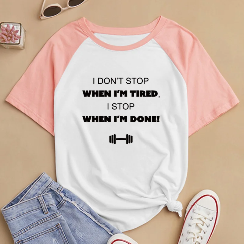 

Fashion Trendy Creative Color blocking Letters Pattern Women Cotton T-shirt Round neck Loose Short sleeve Women's Tops