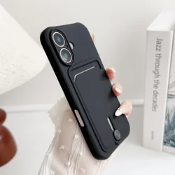 Vibrant Silicone Wallet Phone Case with Card Holder and Shockproof Protection - ForiPhone 13 Pro Max (Black)