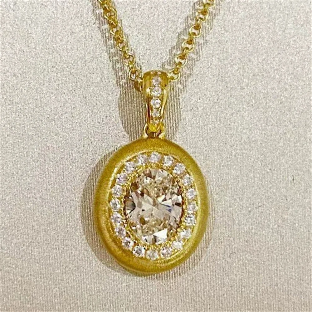 Female Cute Crystal White Zircon Stone Oval Pendant Necklace Vintage Gold Color Wedding Jewelry For Women