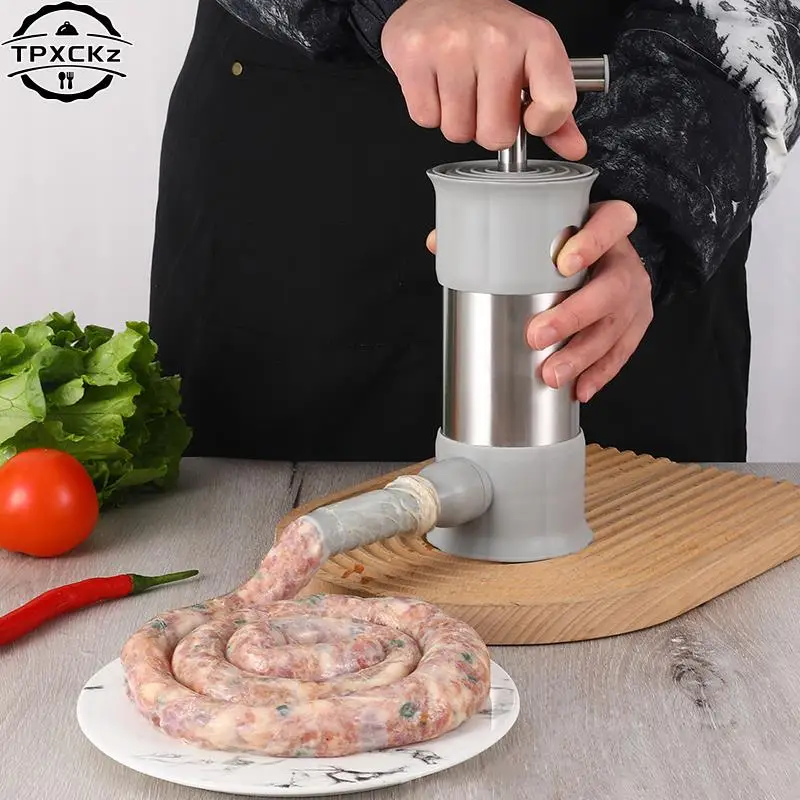 Sausage Stuffer 1set Stainless Steel Sausage Meat Stuffer Horizontal Sausage Maker Homemade Kitchen Meat Maker Tool Filler