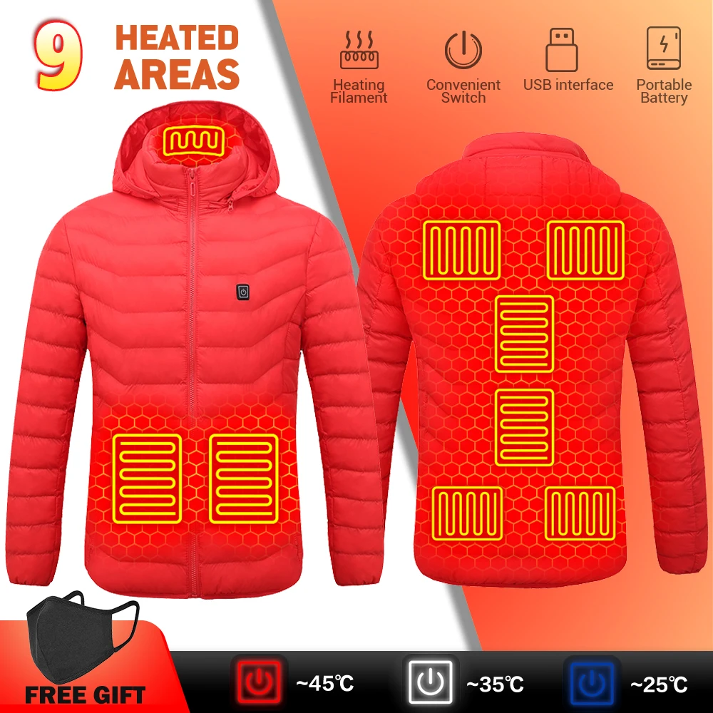 

NEW Men Heated Jackets Outdoor Coat USB Electric Battery Long Sleeves Heating Hooded Jackets Warm Winter Thermal Clothing S-6XL