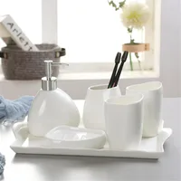 Home Washing Part Nordic Bathroom Wash Accessory White Ceramic Soap Dispenser Bottle Mouthwash Cup Soap Dish Toothbrush Cup 2