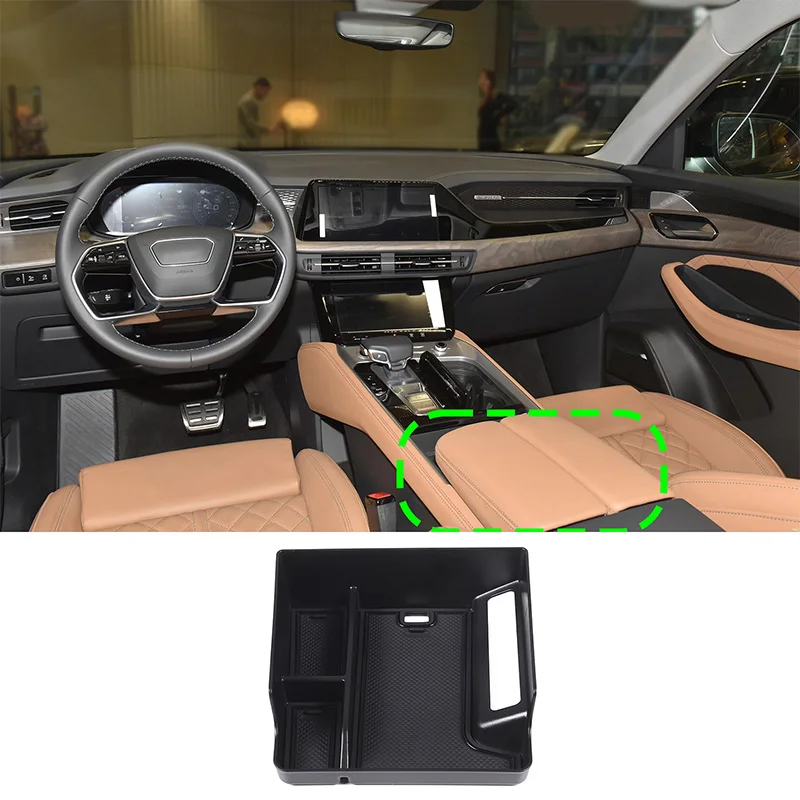 

For Audi Q6 2023 Car Center Console Tray Organizer Accessories Stowing Tidying ABS Black Storage Accessories