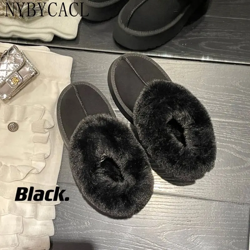 Women's Snow Boots 2023 Winter New Design Fluffy Keep Warm Ankle Boots Ladies Home Slides Anti-slip Warm Cotton platform shoes