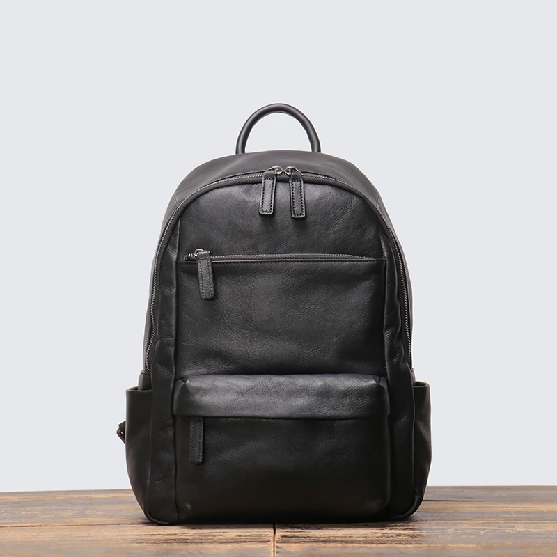 Travel Backpack Laptop Backpack Business Backpack School Bag Expandable Backpack LEATHFOCUS Retro Genuine Leather Men's Backpack Handmade Classic Schoolbag Women's Sports Storage Bag Leisure Backpack