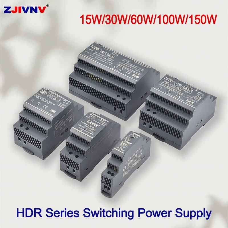 15W 30W 60W 100W 150W HDR DIN Rail Switching Power Supply AC 100-240V ถึง DC 12V 24V คุณภาพสูง HDR-15 HDR-30 HDR-60 HDR-100 1