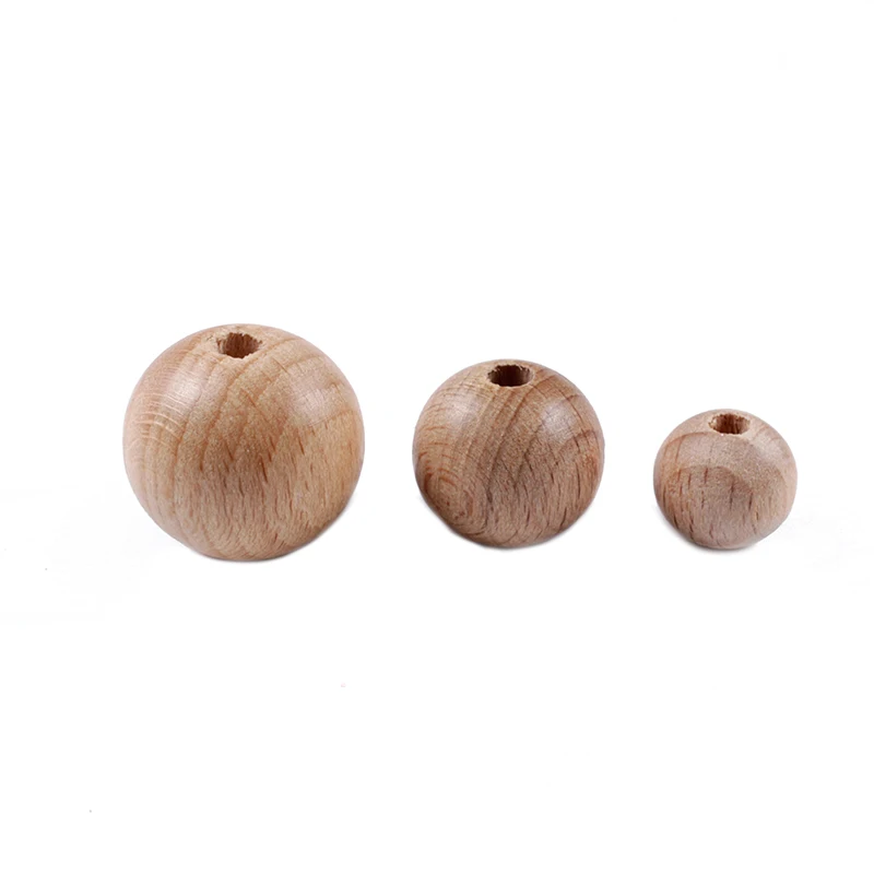 8-30mm 30/50Pcs Food Grade Beech Wood Beads Baby Wooden Beads Teether Nursing Bracelets Rodent Pacifier Clip Chain BPA Free teething toys baby teething toys