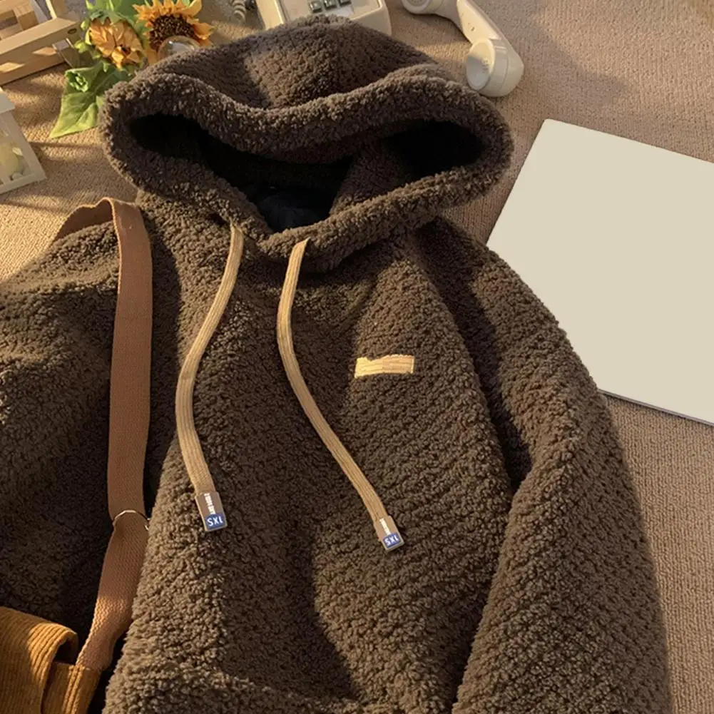 

Men Loose Hoodie Vintage American Style Men's Thick Fleece Hoodie with Drawstring Elastic Cuff Warm Pullover for Fall for Men