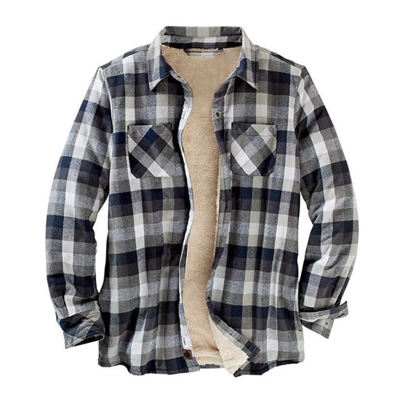 Men's Flannel Shirt Jacket Chest Pocket Fleece Lined Long Sleeve Button Down Shirts Jacket For Man Fall Winter Warm Clothing